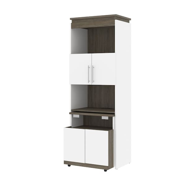 Orion 30W Shelving Unit with Fold-Out Desk, White & Walnut Grey